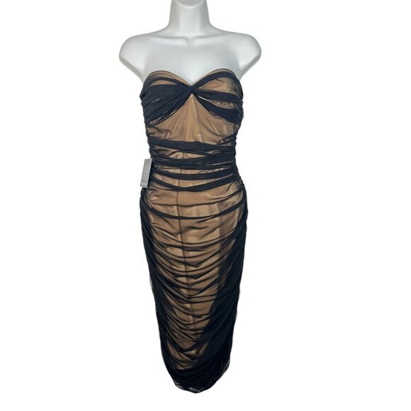 NWT Norma Kamali Walter Dress Ruched Sheer Knee Bodycon Fitted Black Medium - Picture 2 of 16